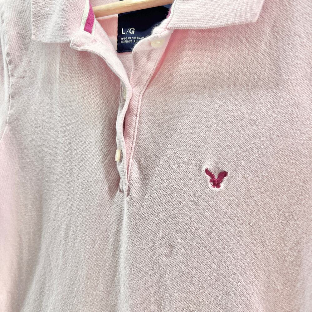 American Eagle LARGE Y2K Women's Pink Polo Barbiecore Shirt Short Sleeve Top - Picture 4 of 7